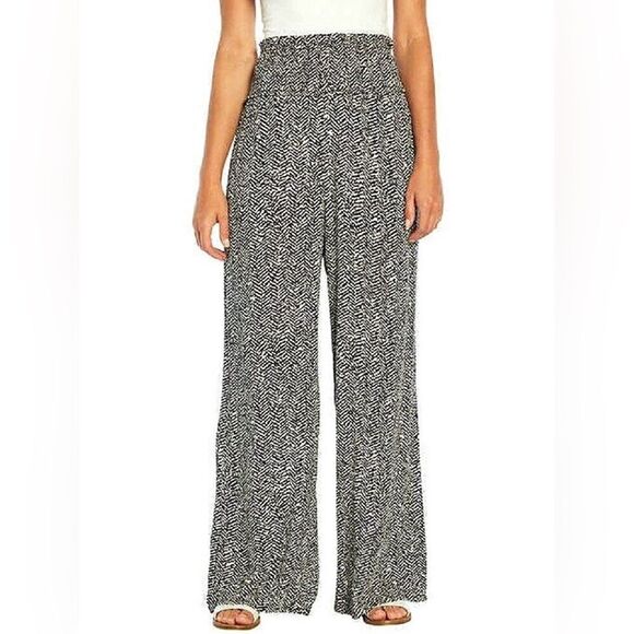 Three Dots Wide Leg Pants Chevron Black Cream XL Flowy - Picture 5 of 13